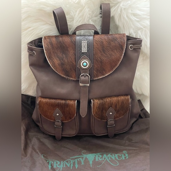 Montana West Handbags - MONTANA WEST Trinity Ranch Hair On Cowhide Conceal Carry Backpack - coffee